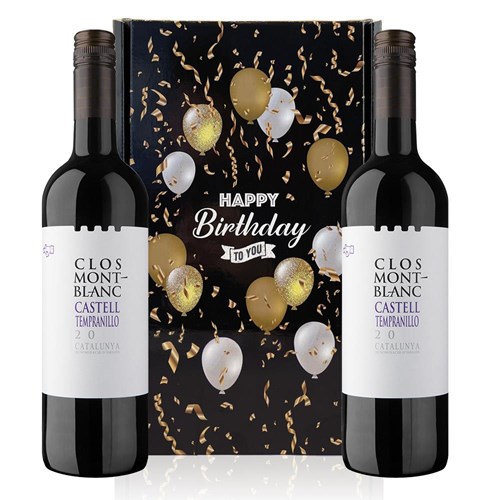 Clos Montblanc  Castell Tempranillo 75cl Red Wine Happy Birthday Wine Duo Gift Box